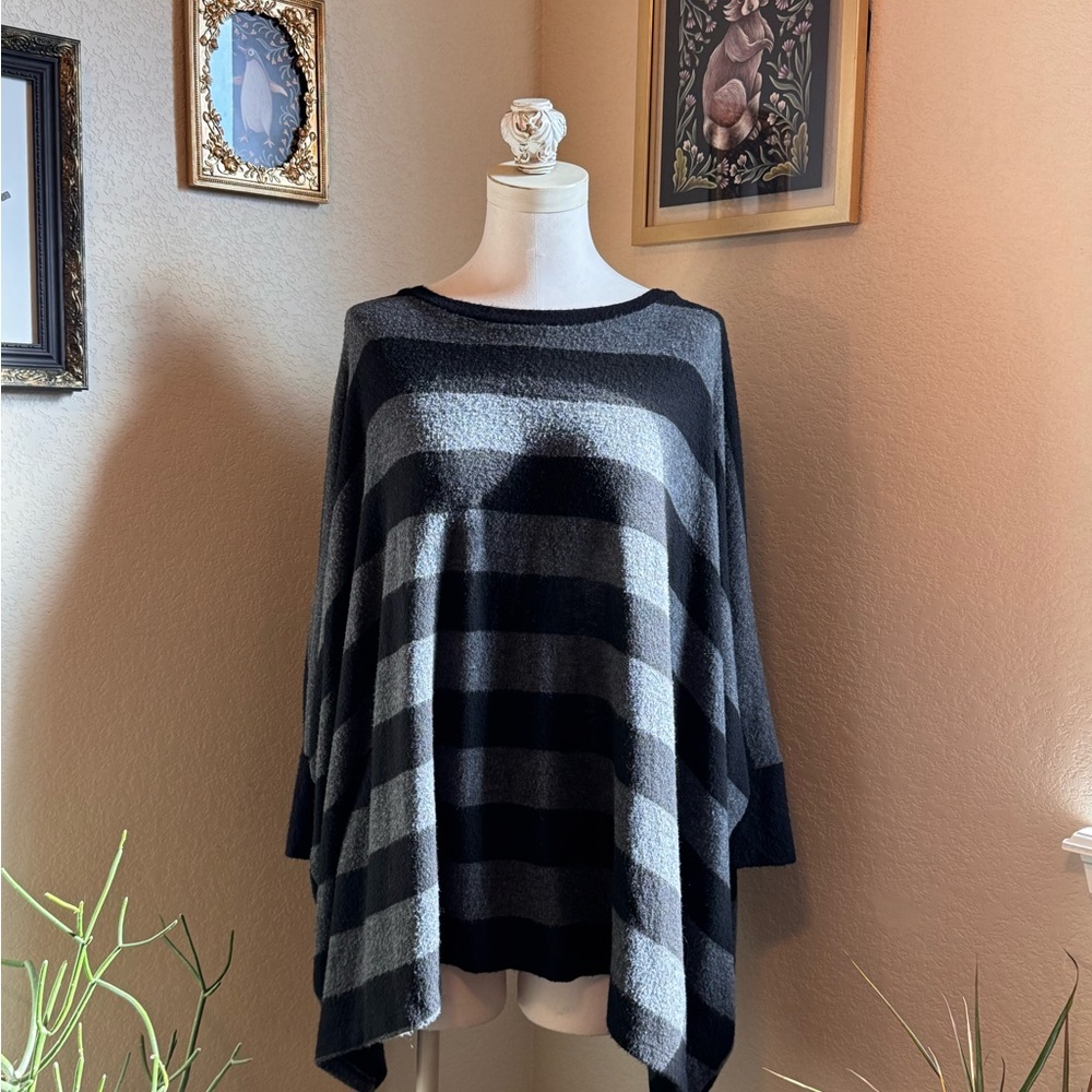 Vici Black and Gray Striped Poncho Sweater